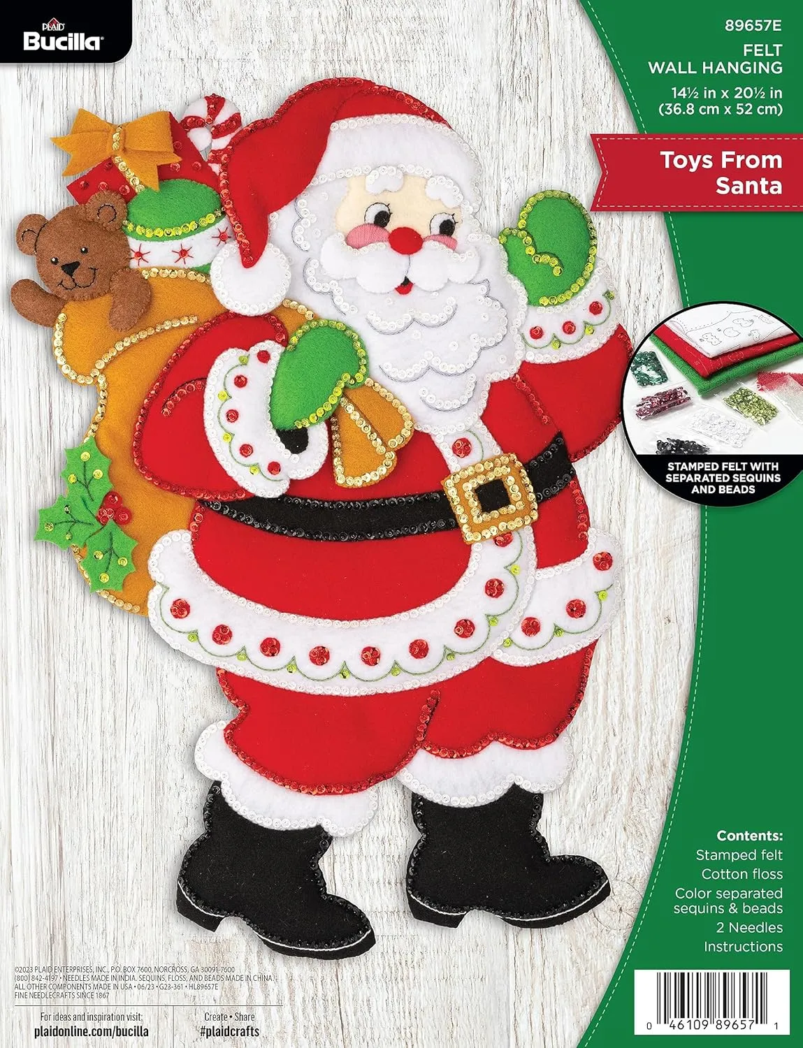 Bucilla, Toys from Santa, Felt Applique Wall Hanging Kit, Perfect for DIY Arts and Crafts, 89657E