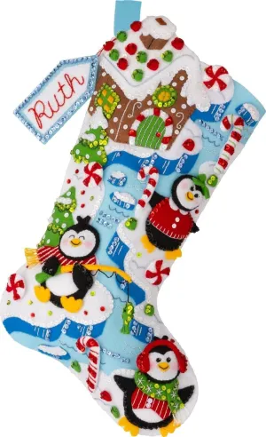 Bucilla, Winter Land Penguins, Felt Applique 18" Stocking Making Kit, Perfect for DIY Arts and Crafts, 89627E