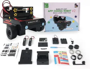 BUDDLETS-Bot Robot Toy Kit for Kids Ages 8-12 - STEM Coding Robotic Toy Car for Beginners - Engineering DIY Building Kit with Voice, Coding & App Controlled Robot (Black)