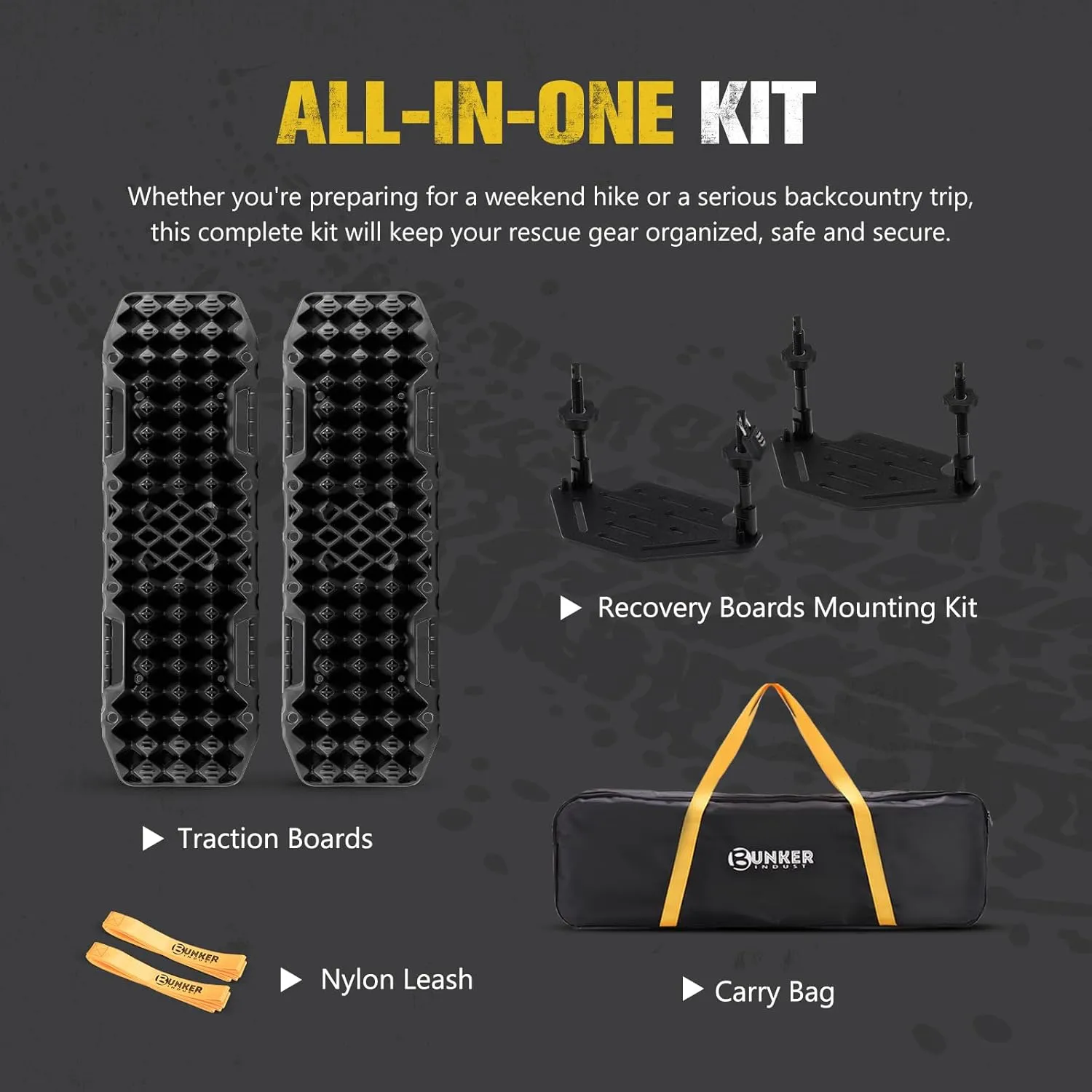 BUNKER INDUST Gen 7th Traction Boards with Mounting Kit, Pair Offroad Recovery Tracks with Jack Base for 4X4 Jeep Truck Tire Traction-Sand,Mud, Snow Ramps (Black)