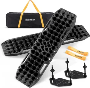 BUNKER INDUST Gen 7th Traction Boards with Mounting Kit, Pair Offroad Recovery Tracks with Jack Base for 4X4 Jeep Truck Tire Traction-Sand,Mud, Snow Ramps (Black)