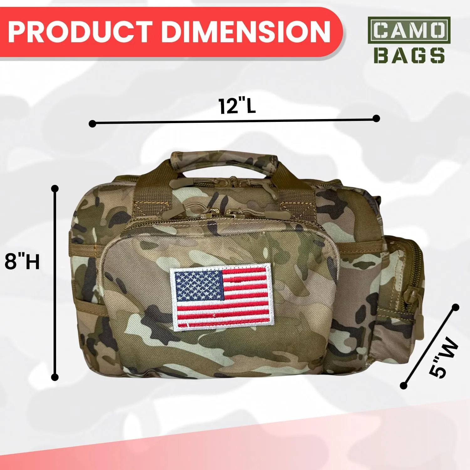 Camo Handgun Bag | 1000D Polyester Tactical Bag - with Lockable Zippers | Hook & Loop Handgrip & Padded Shoulder Strap