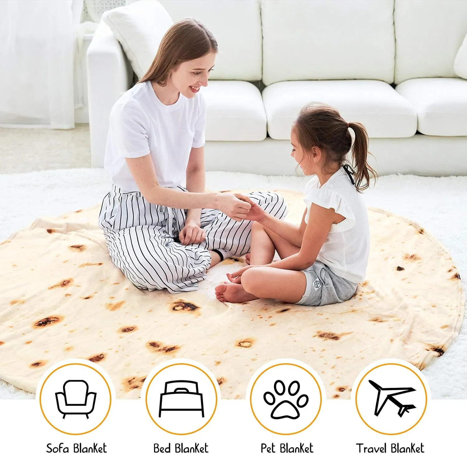 CASOFU Burritos Tortilla Throw Blanket, Double Sided Giant Flour Novelty Blankets for Your Family, 285 GSM Soft and Comfortable Flannel Taco Blanket.(Beige, 71 inches)