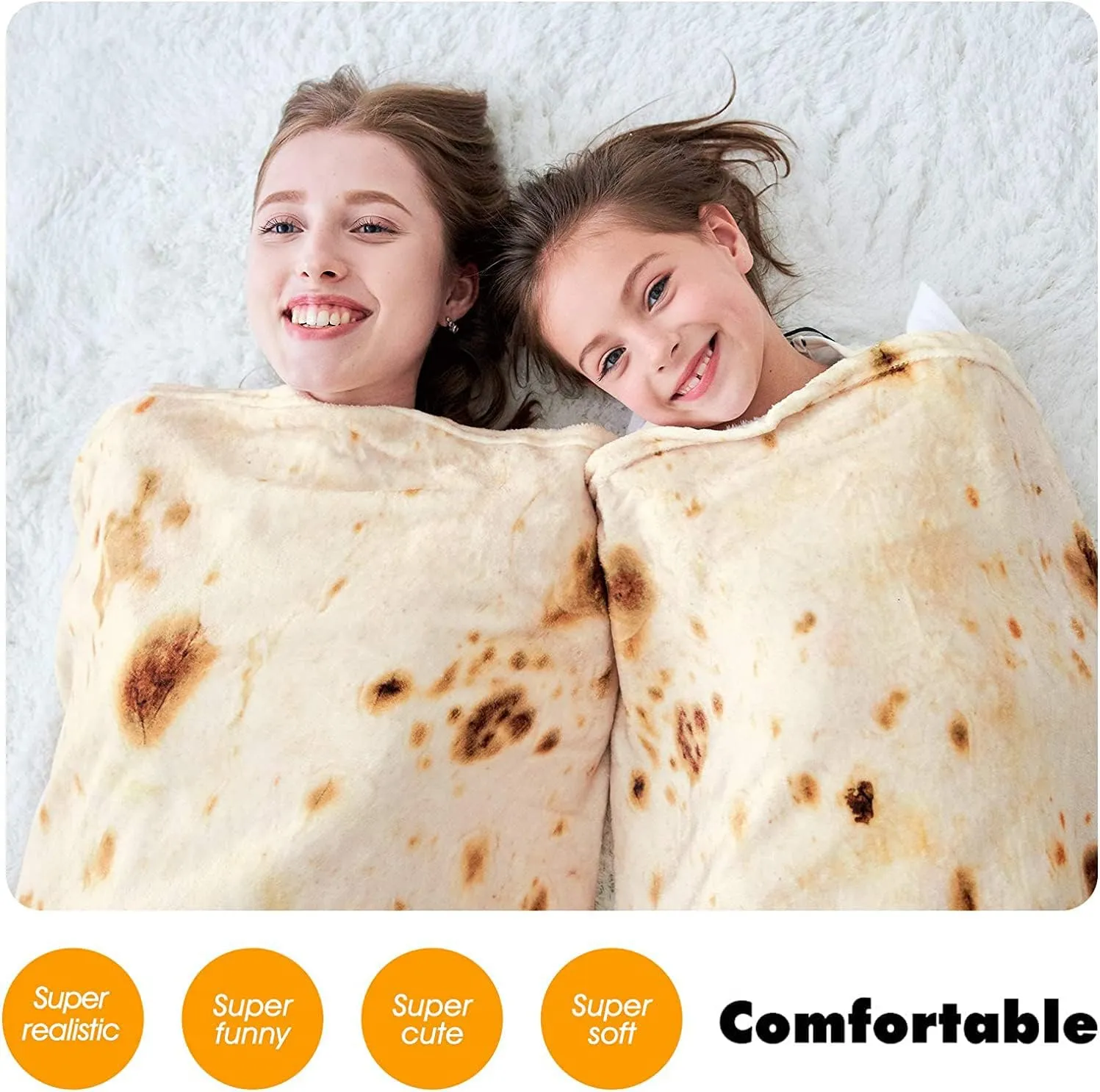 CASOFU Burritos Tortilla Throw Blanket, Double Sided Giant Flour Novelty Blankets for Your Family, 285 GSM Soft and Comfortable Flannel Taco Blanket.(Beige, 71 inches)