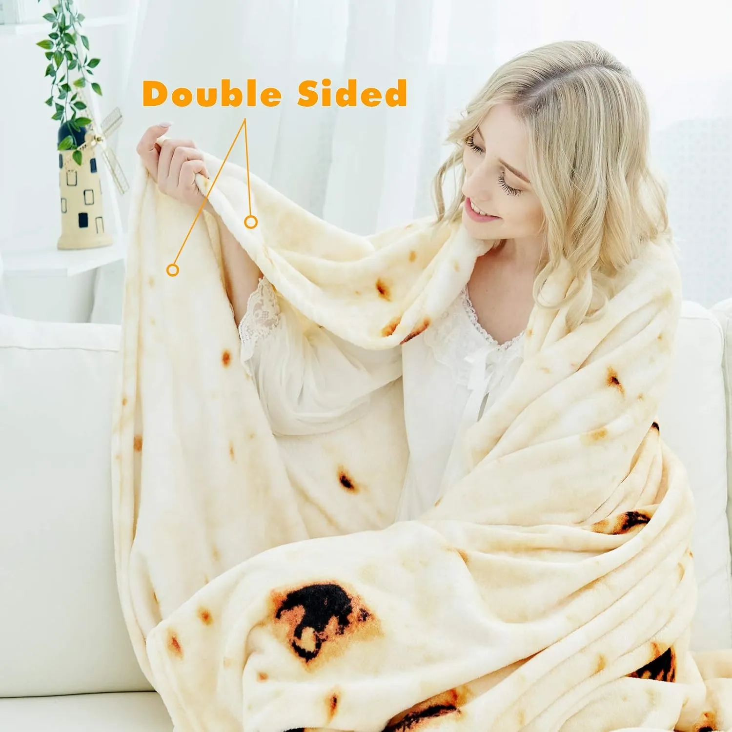 CASOFU Burritos Tortilla Throw Blanket, Double Sided Giant Flour Novelty Blankets for Your Family, 285 GSM Soft and Comfortable Flannel Taco Blanket.(Beige, 71 inches)