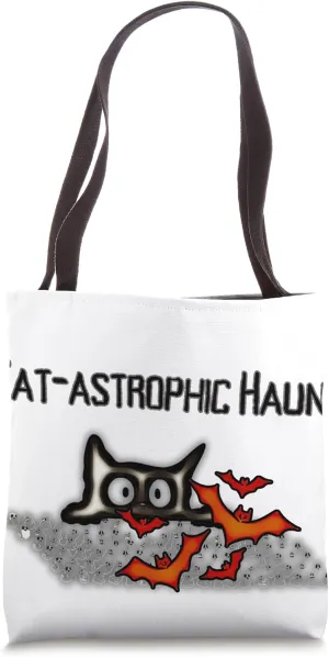Cat-Astrophic Haunt - Halloween Ghost Cat chasing Bats Tote Bag