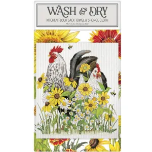 Chickens In Flowers Wash And Dry Towel Set