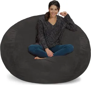 Chill Sack Bean Bag Chair: Giant 5' Memory Foam Furniture Bean Bag - Big Sofa with Soft Micro Fiber Cover - Grey Furry