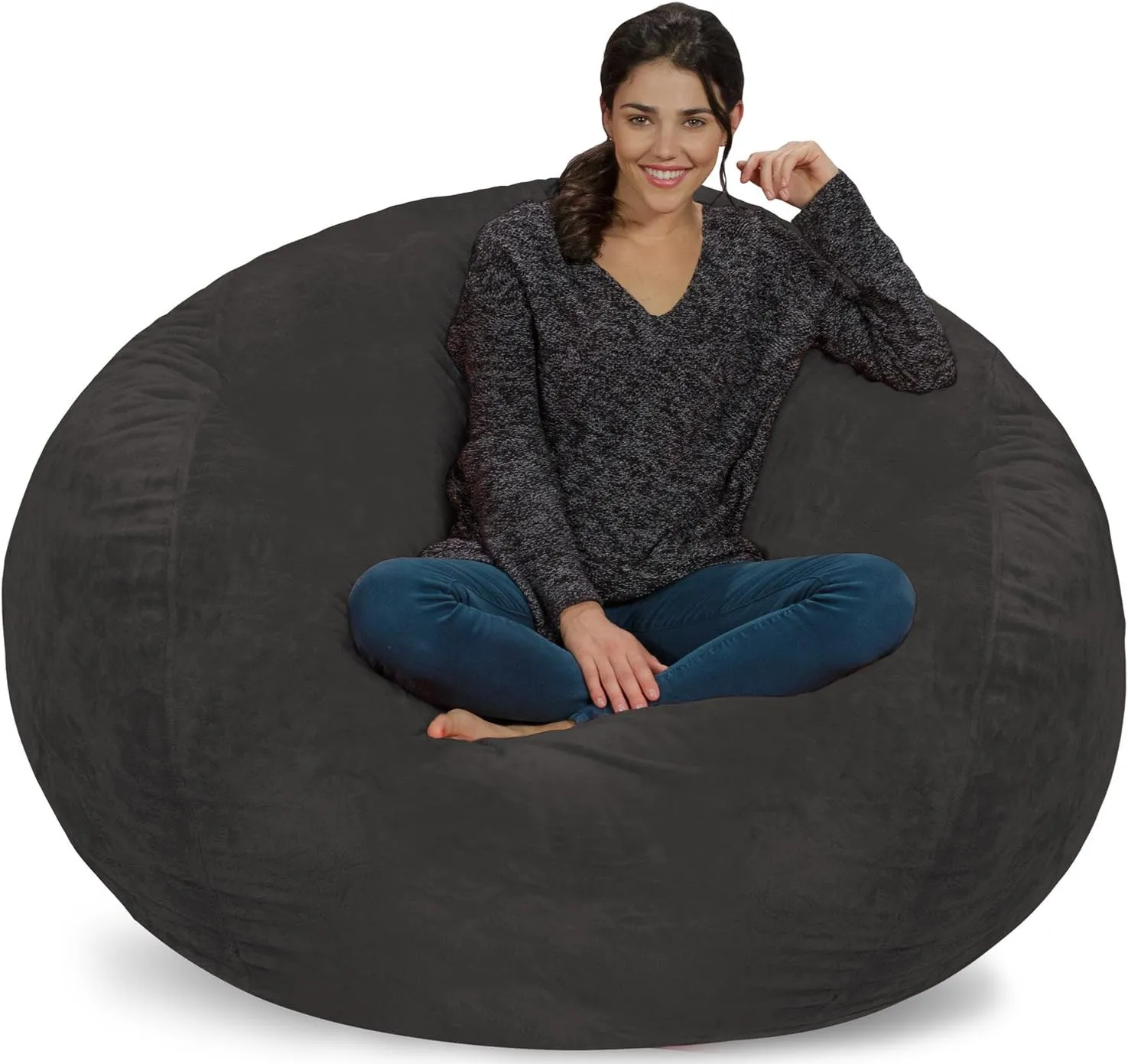 Chill Sack Bean Bag Chair: Giant 5' Memory Foam Furniture Bean Bag - Big Sofa with Soft Micro Fiber Cover - Grey Furry