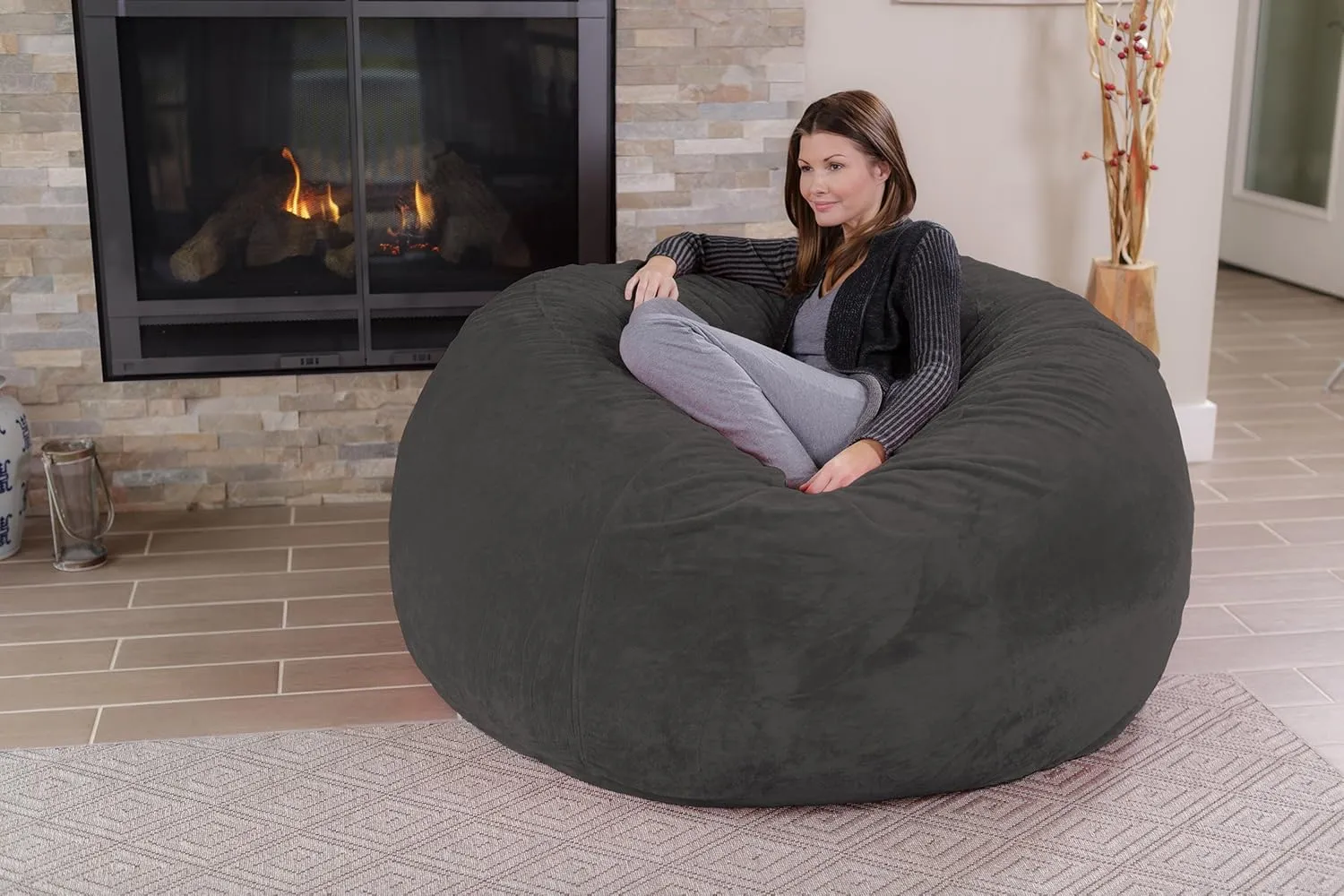 Chill Sack Bean Bag Chair: Giant 5' Memory Foam Furniture Bean Bag - Big Sofa with Soft Micro Fiber Cover - Grey Furry