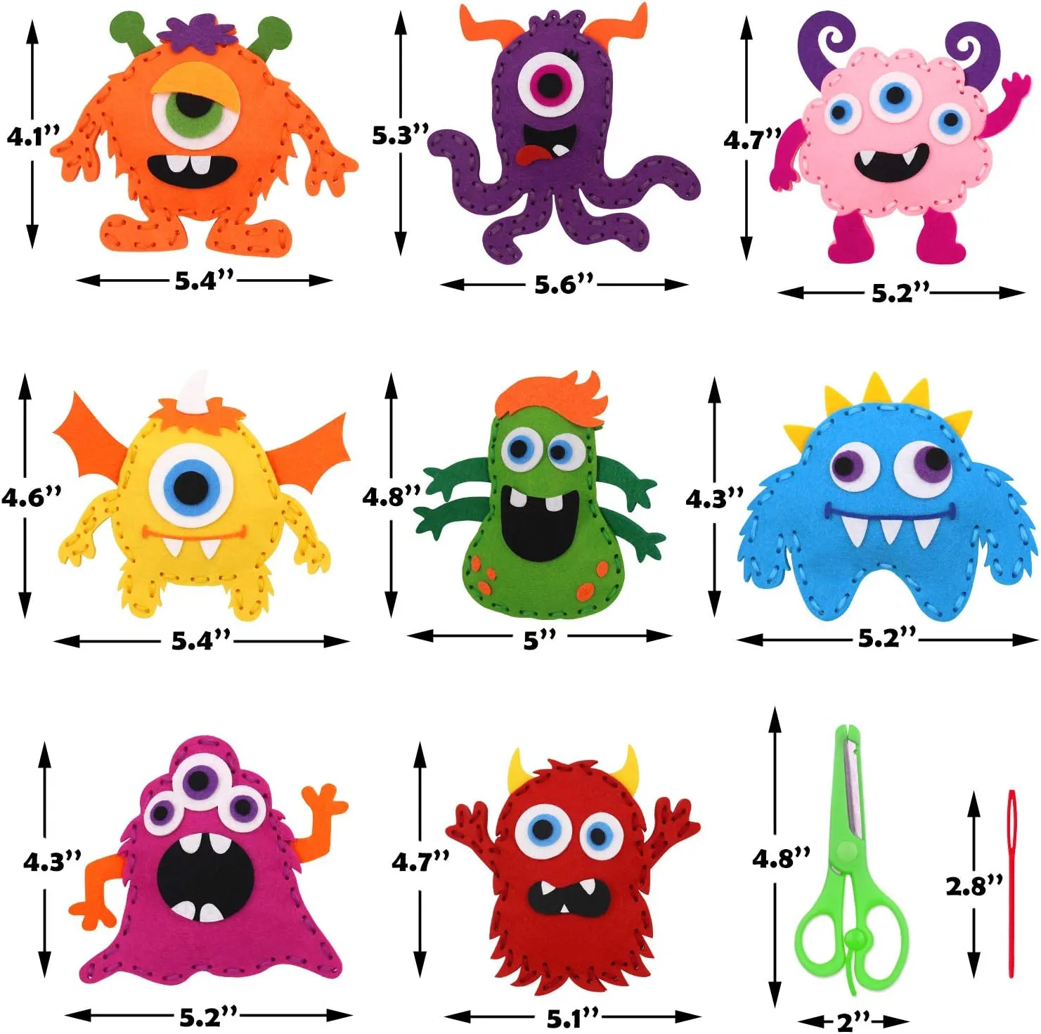 CiyvoLyeen Little Monsters Sewing Craft Kit for Children Adopt A Monster Felt Plush DIY Sewing Art Kids Educational Toys Monster Bash Craft Gift for Beginners Set of 8