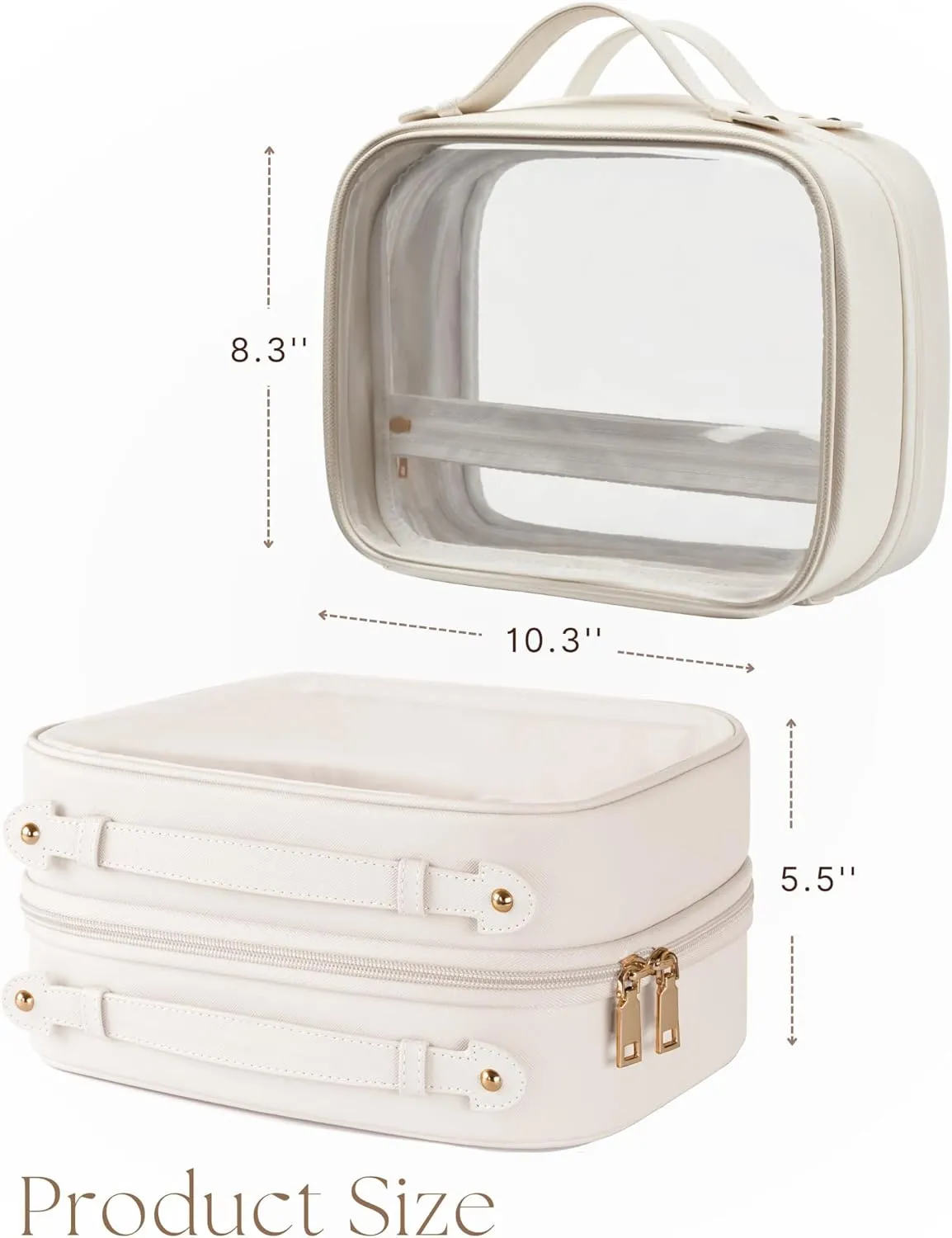 Clear Cosmetic Bag Double Layer Travel Toiletry Bag White Makeup Bag Case with 4 Compartments, Transparent Travel Bag for Toiletries, Large Toiletry Bag for Women Cosmetic Case (White)