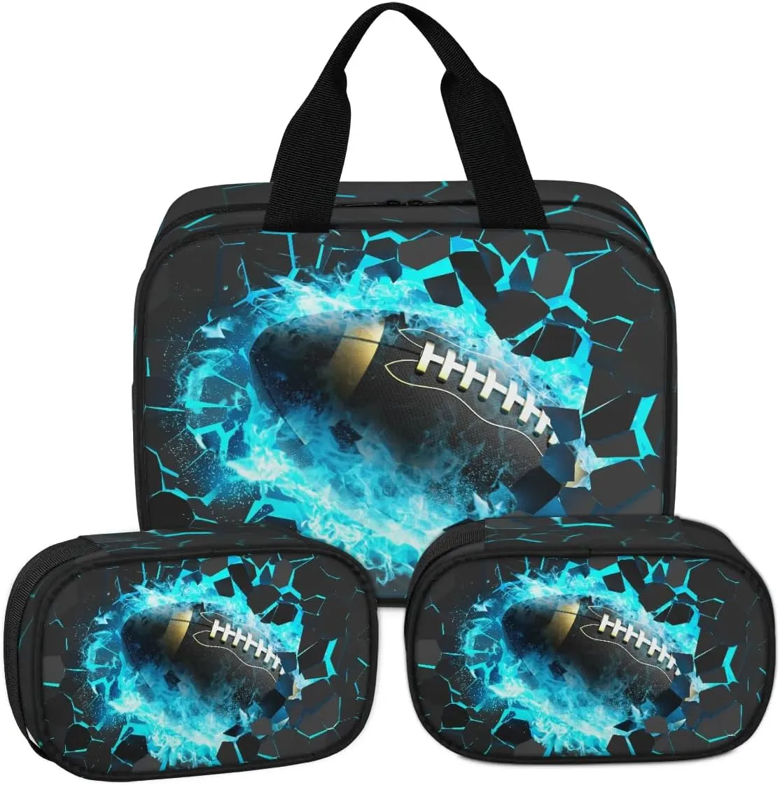 Clear Makeup Bag for Women Men, 3Pcs Transparent Cosmetic Bags Waterpoof Toiletries Set Portable Toiletry Bags with Zipper for Travel Bathroom(3D Football)