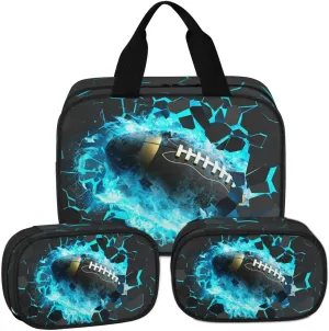 Clear Makeup Bag for Women Men, 3Pcs Transparent Cosmetic Bags Waterpoof Toiletries Set Portable Toiletry Bags with Zipper for Travel Bathroom(3D Football)