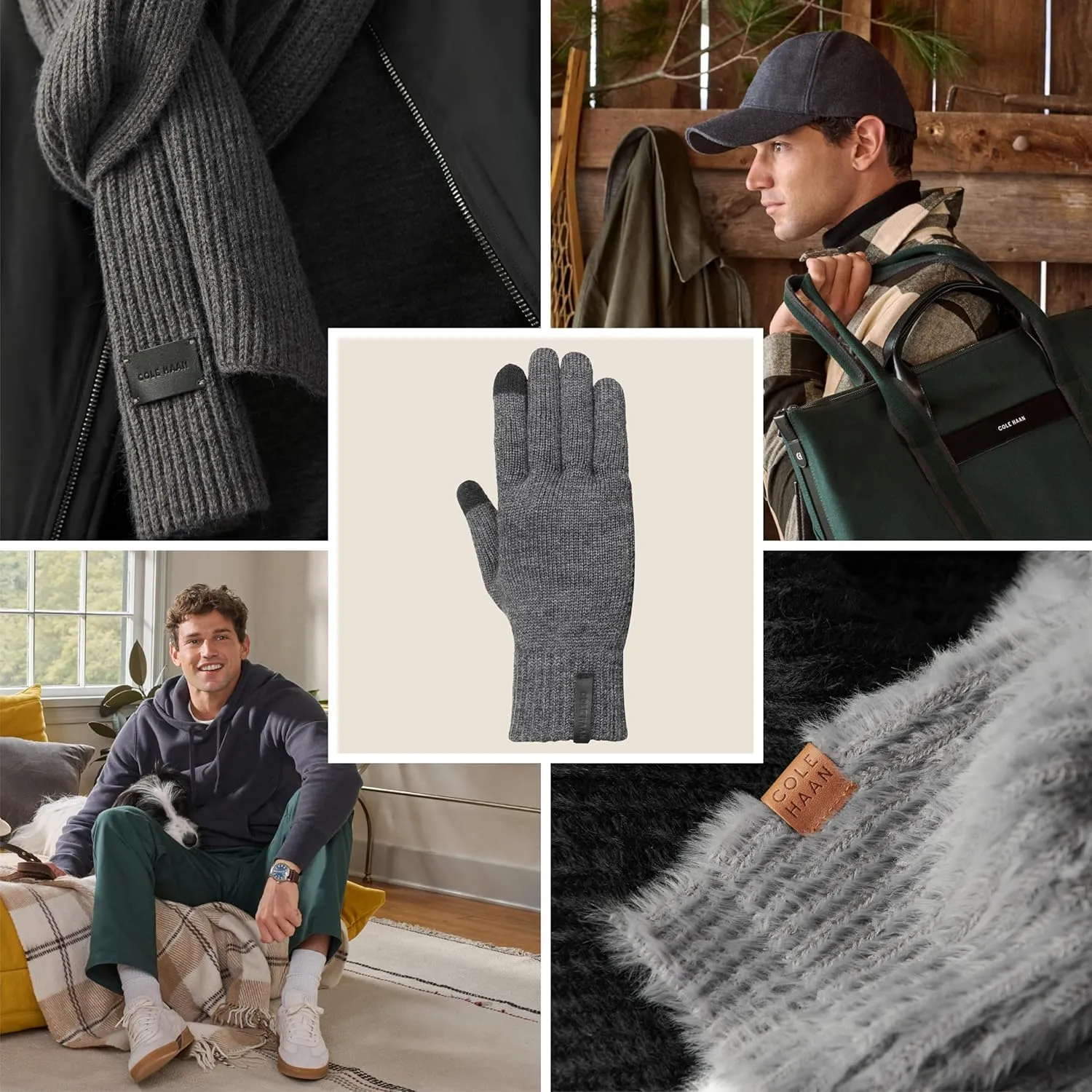 Cole Haan Knit Winter Gloves for Men, Touchscreen Thumb and Index Finger, Warm Functional Gloves with Non-Slip Grip