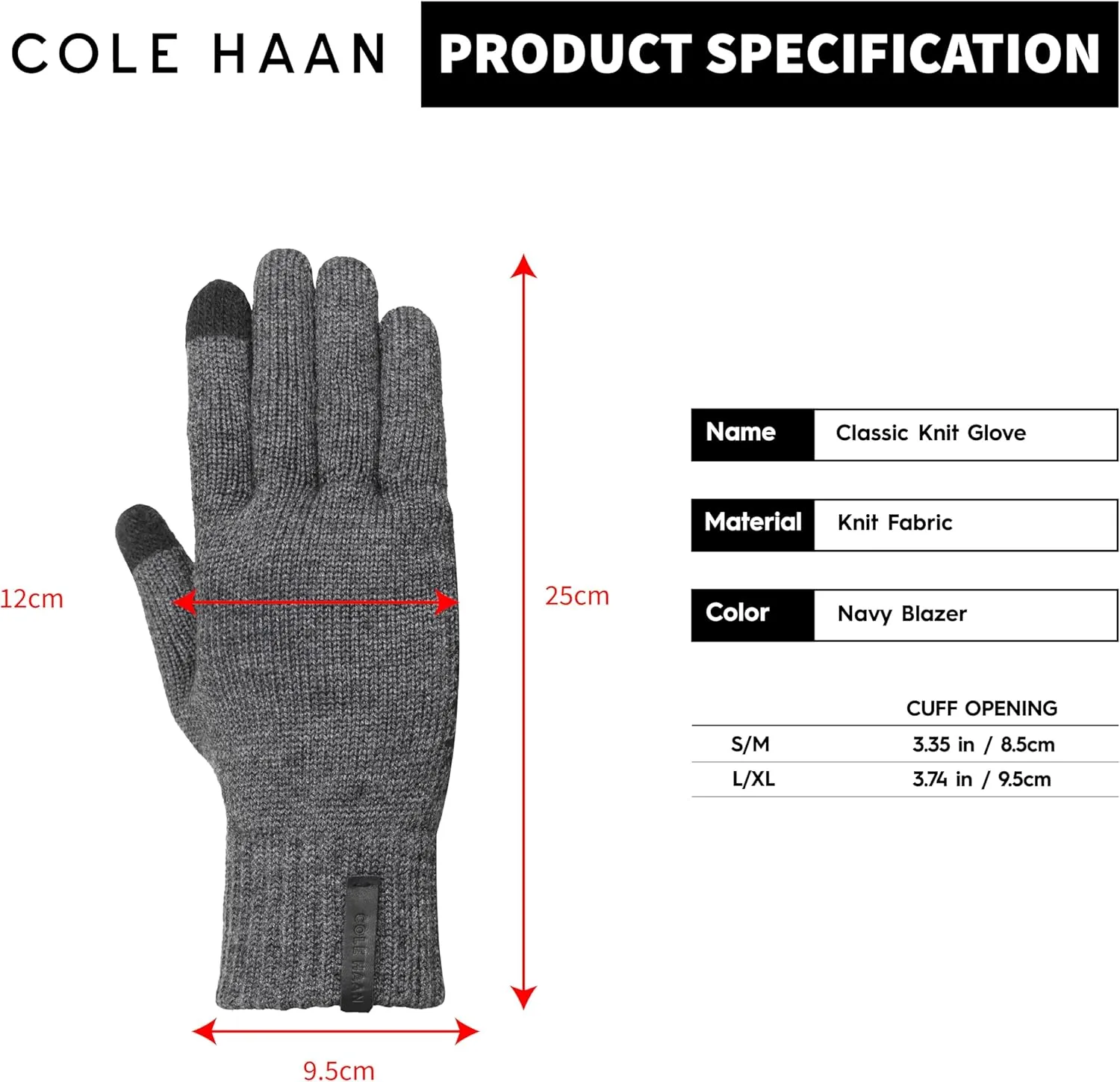 Cole Haan Knit Winter Gloves for Men, Touchscreen Thumb and Index Finger, Warm Functional Gloves with Non-Slip Grip
