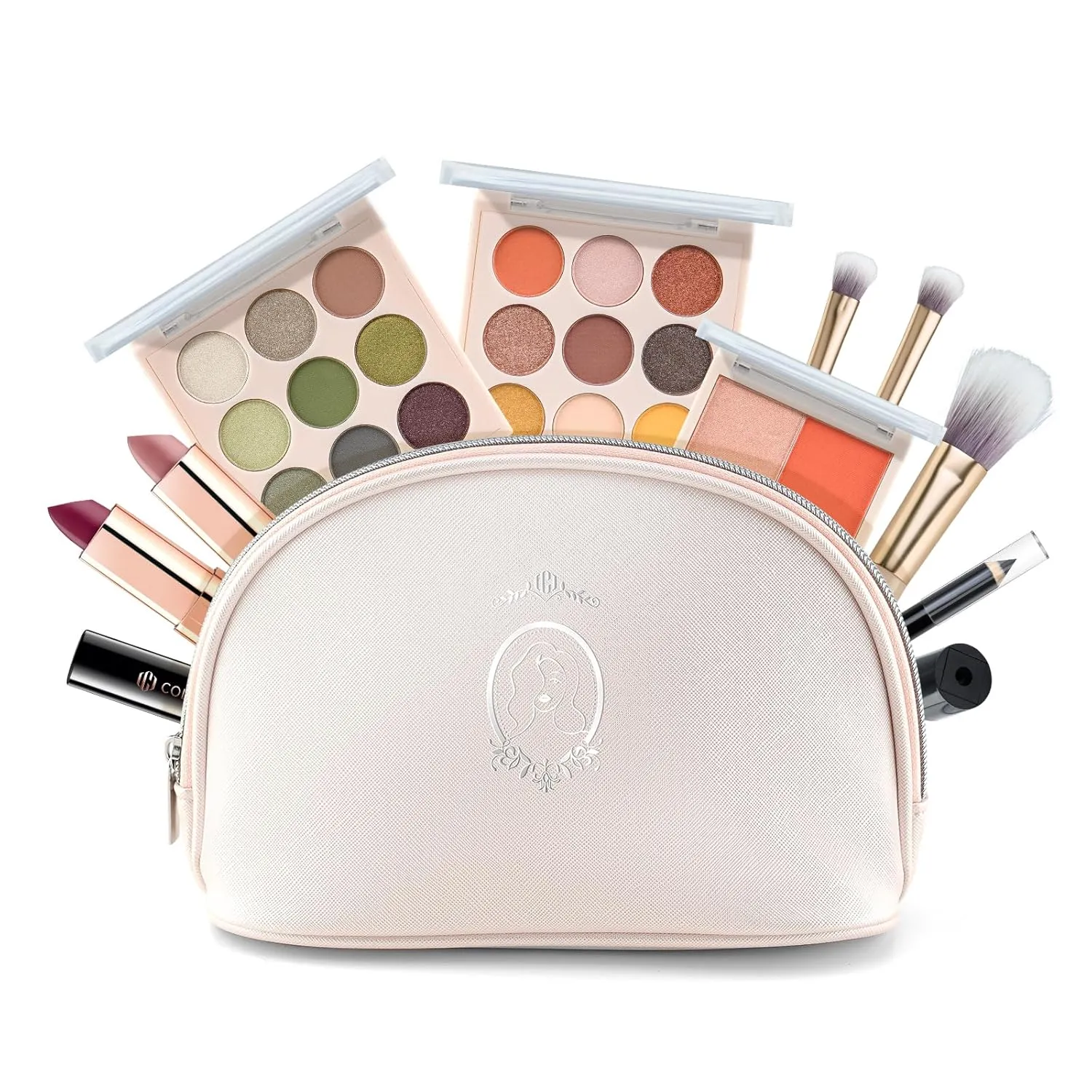 Color Nymph All In One Makeup Kit For Teens Girls | Starter Make up Set With Cosmetics Bag | Included Eyeshadow Blush Lipstick Lip Pencil Eye Pencil Brush Mascara | Travel Makeup Bag Design（ White ）
