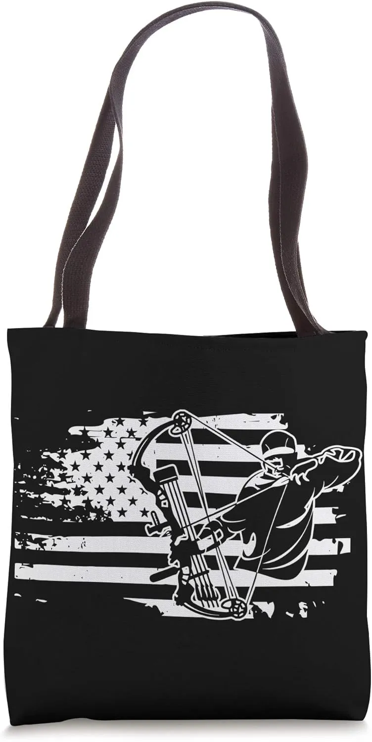 Compound Bow Hunting Gear Retro American Flag Mens Archery Tote Bag