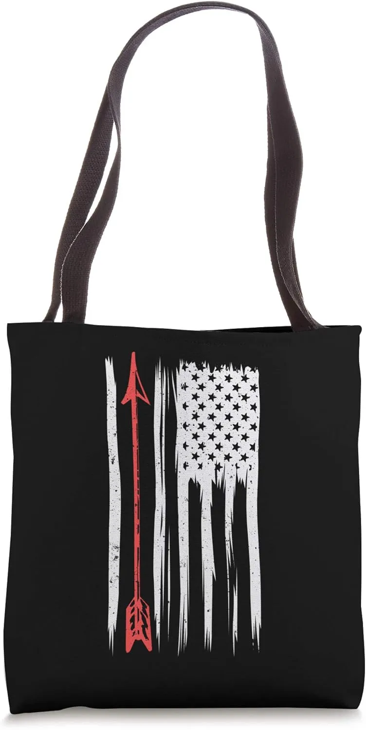 Compound Bow Hunting Gear Vintage American Flag Retro Archer Tote Bag