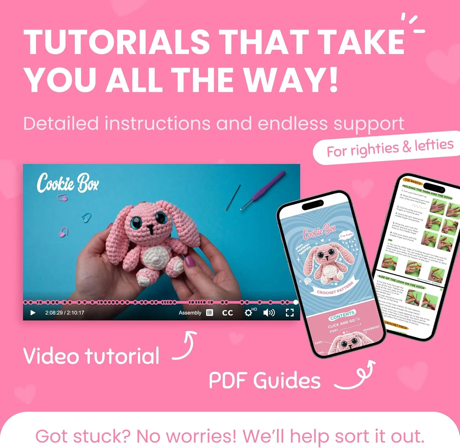 Cookie Box Crochet Kit for Beginners - Learn to Craft Amigurumi Stuffed Animals - Knitting Gift for Kids (13 ) and Adults - Beginner-Friendly Yarn - Stitch-by-Stitch Video Tutorial - Bunny Lola