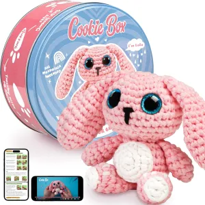 Cookie Box Crochet Kit for Beginners - Learn to Craft Amigurumi Stuffed Animals - Knitting Gift for Kids (13 ) and Adults - Beginner-Friendly Yarn - Stitch-by-Stitch Video Tutorial - Bunny Lola