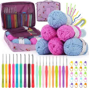 Coopay Crochet Kit for Beginners, 50PCS Crochet Starter Kit with Small Ergonomic Crochet Hooks, Crochet Storage Bag, Crochet Acrylic Yarn, Crochet Supplies - Learn to Crochet Complete Crochet Kit