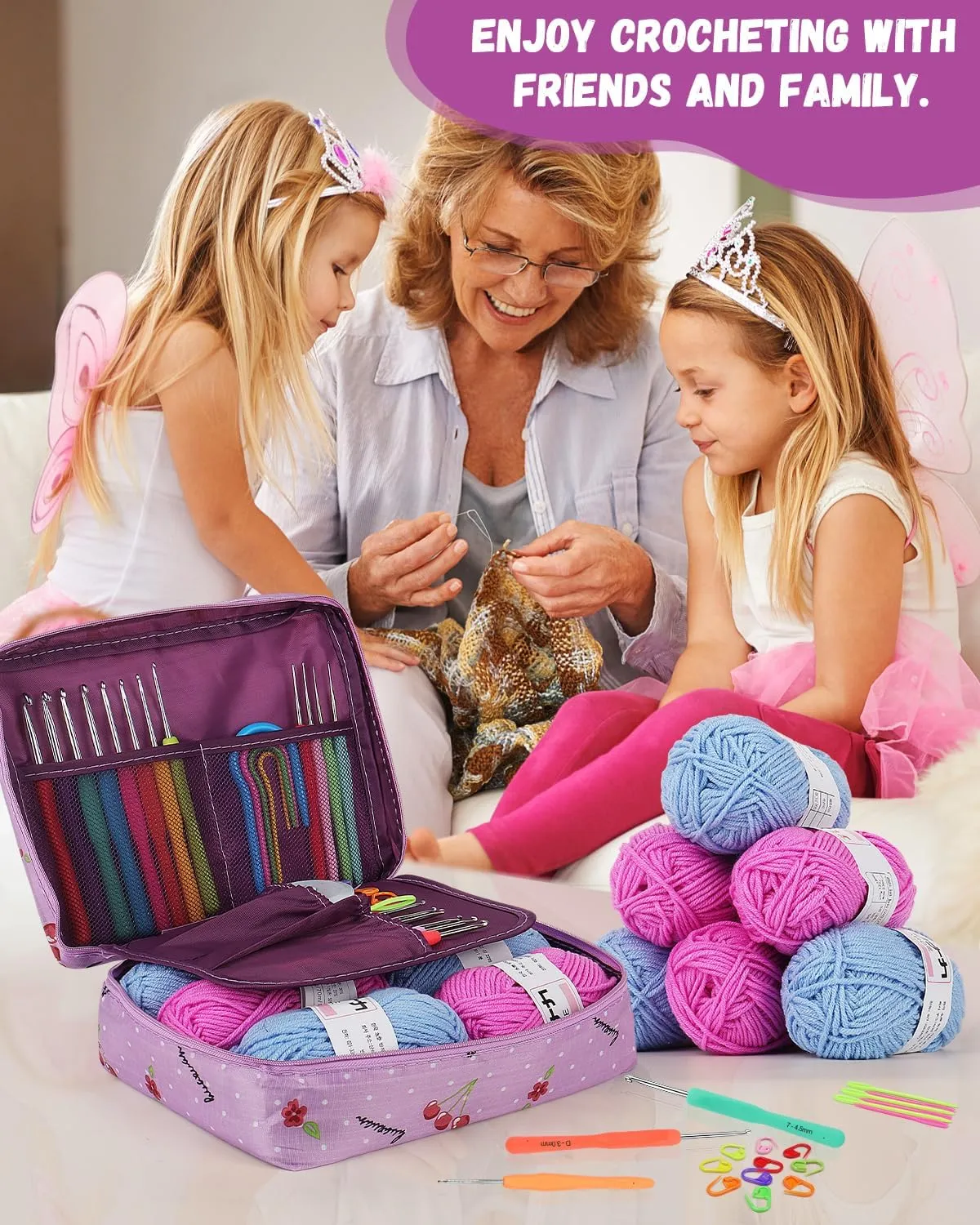 Coopay Crochet Kit for Beginners, 50PCS Crochet Starter Kit with Small Ergonomic Crochet Hooks, Crochet Storage Bag, Crochet Acrylic Yarn, Crochet Supplies - Learn to Crochet Complete Crochet Kit