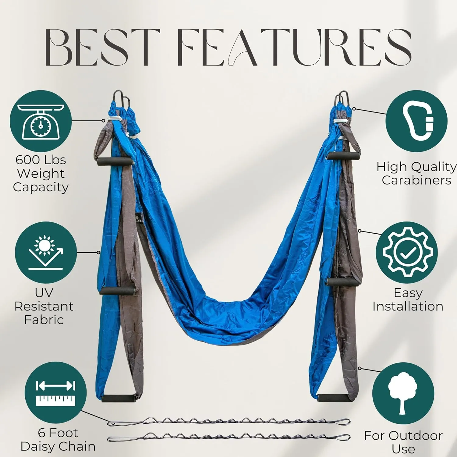 Core X - Heavy Duty & UV Protected Fabric Aerial Yoga Swing Workout Equipment for Strength & Balance - Home Gym Yoga Swing Set with Extra Long Daisy Chains for the Outdoors