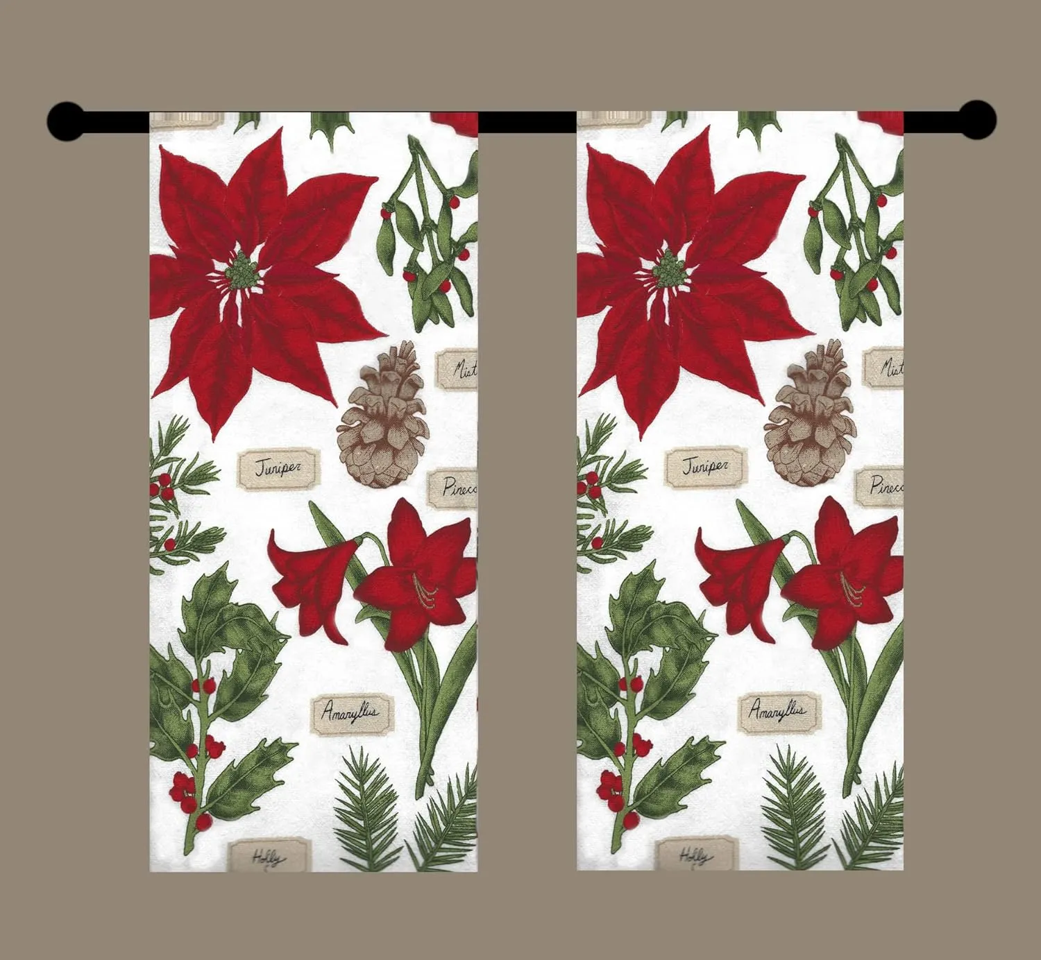 Cotton Kitchen Towels, Set of 2 Flour Sack Dishtowels Christmas Poinsettia Print