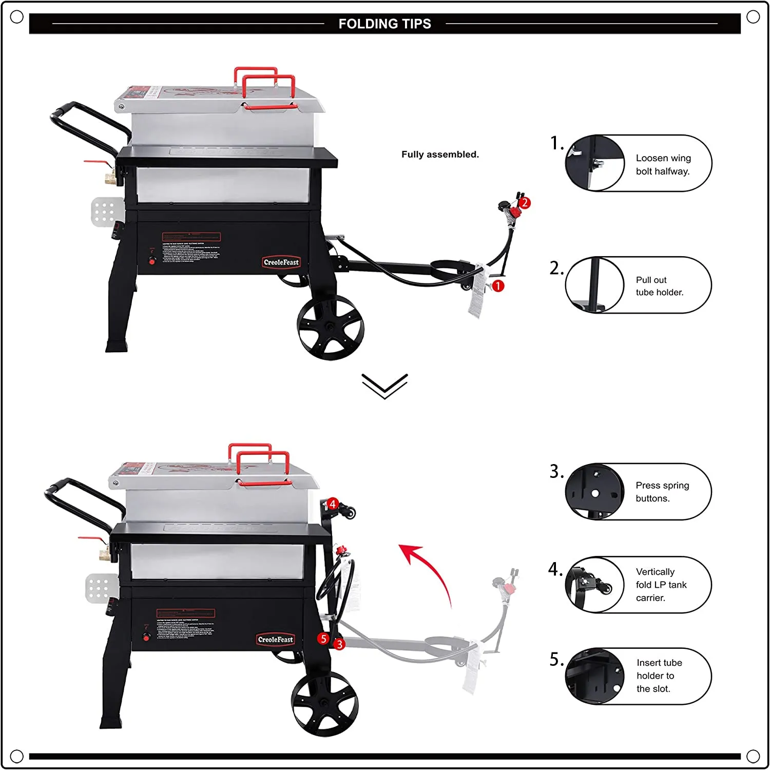 Creole Feast CFB1001A 90 qt. Crawfish Seafood Boiler, Single Sack Outdoor Stove Propane Gas Cooker with 10-psi Regulator and Folding Tank Mounting Bracket, for Crawfish Season