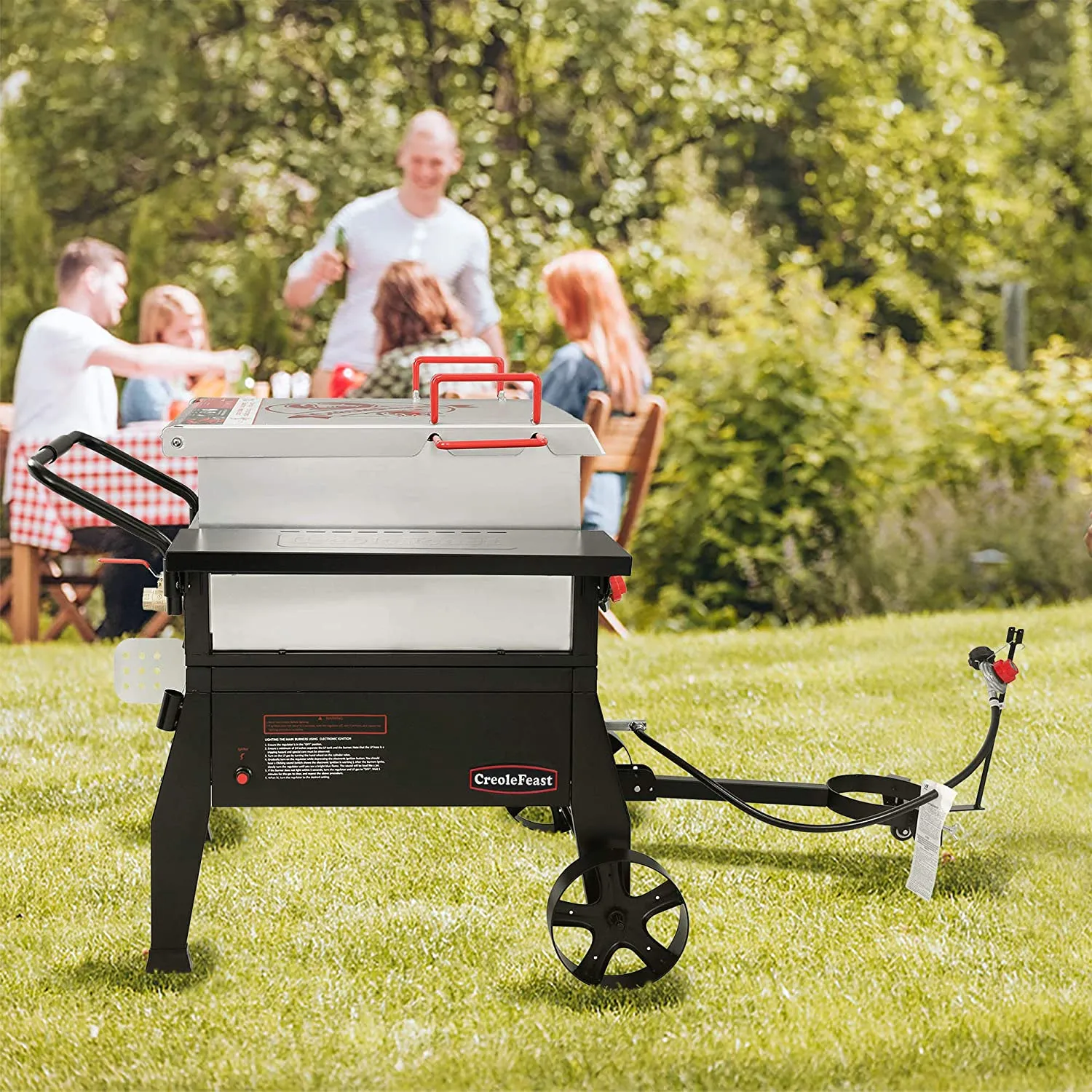 Creole Feast CFB1001A 90 qt. Crawfish Seafood Boiler, Single Sack Outdoor Stove Propane Gas Cooker with 10-psi Regulator and Folding Tank Mounting Bracket, for Crawfish Season