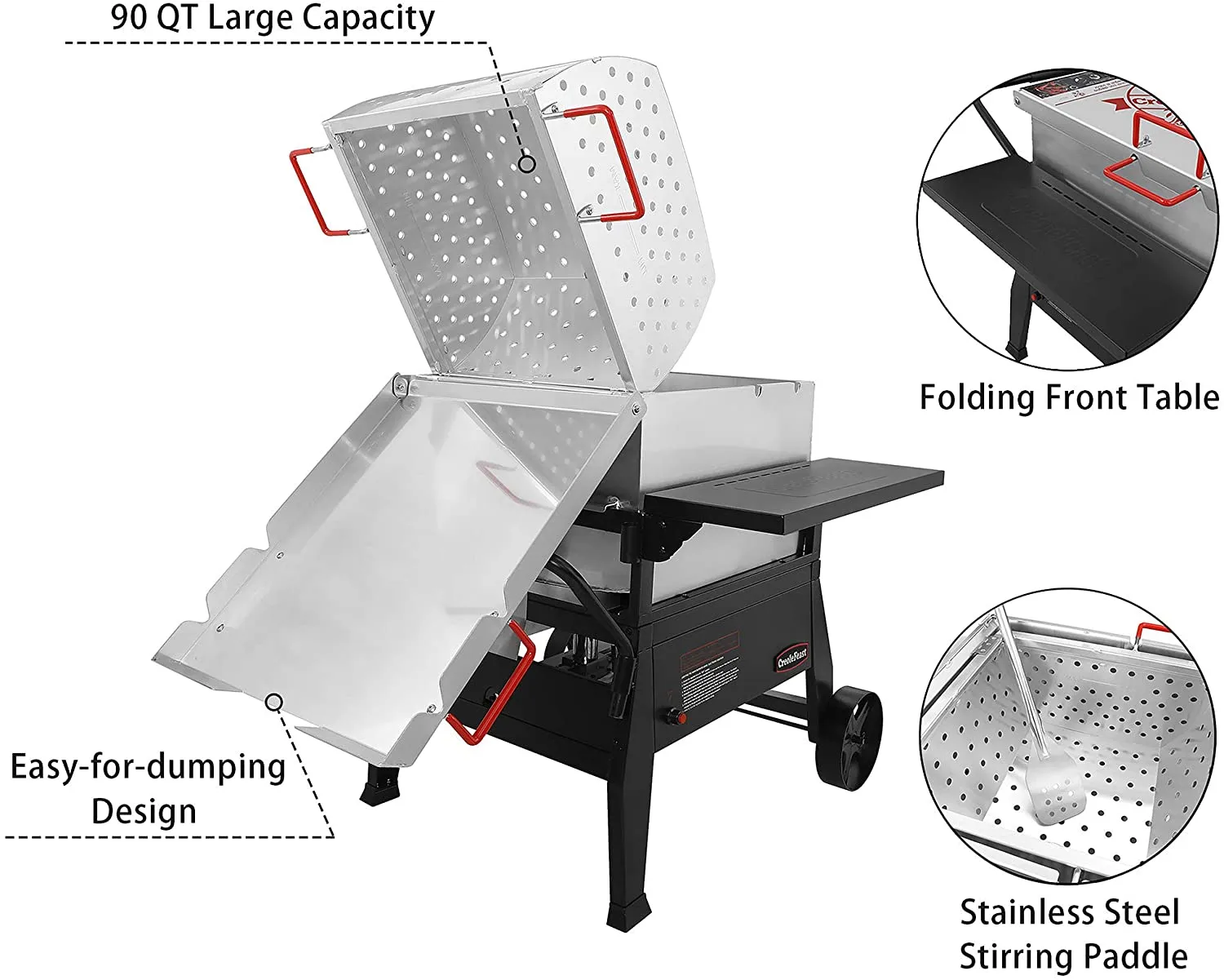 Creole Feast CFB1001A 90 qt. Crawfish Seafood Boiler, Single Sack Outdoor Stove Propane Gas Cooker with 10-psi Regulator and Folding Tank Mounting Bracket, for Crawfish Season