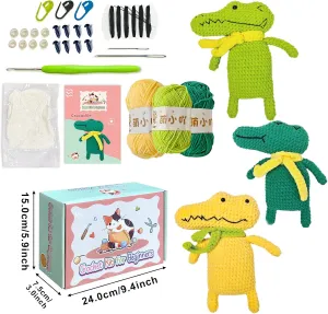Crochet Kit for Beginners, Beginner Crochet Kit for Adults and Children, Wobbles Crochet Animal Kit, Crochet Animal Kit, Easy Yarn, with Instruction Manual and Video Tutorial(Crocodile)