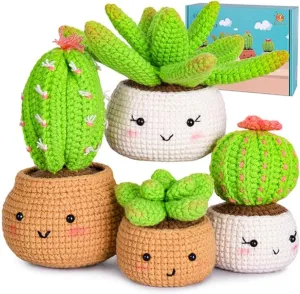 Crochetta Crochet Kit for Beginners - Crochet Starter Kit with Step-by-Step Video Tutorials, Learn to Crochet Kits for Adults and Kids, DIY Knitting Supplies, 4 Pack Plants Family(40%  Yarn)