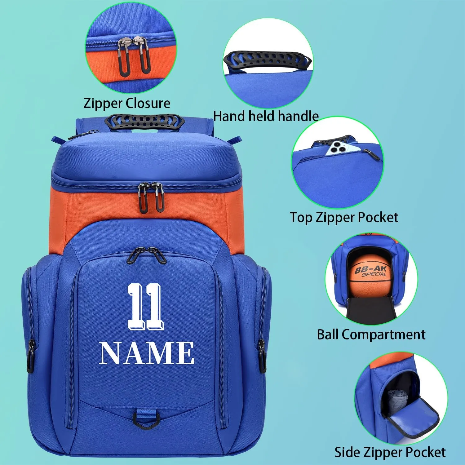 Custom Basketball Bag for Boys - Waterproof Backpack with Adjustable Straps, Personalized Name & Logo for Sports, Gym,Travel