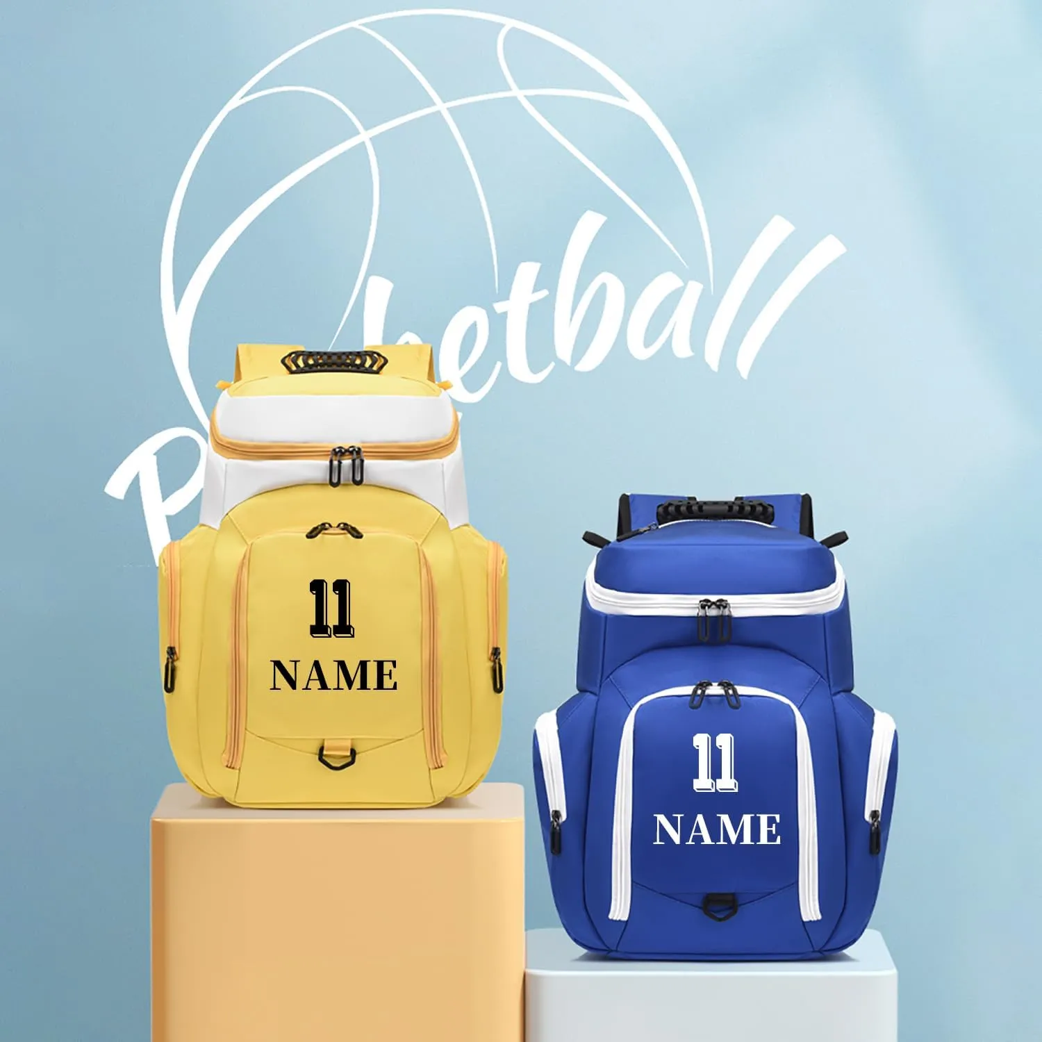 Custom Basketball Bag for Boys - Waterproof Backpack with Adjustable Straps, Personalized Name & Logo for Sports, Gym,Travel
