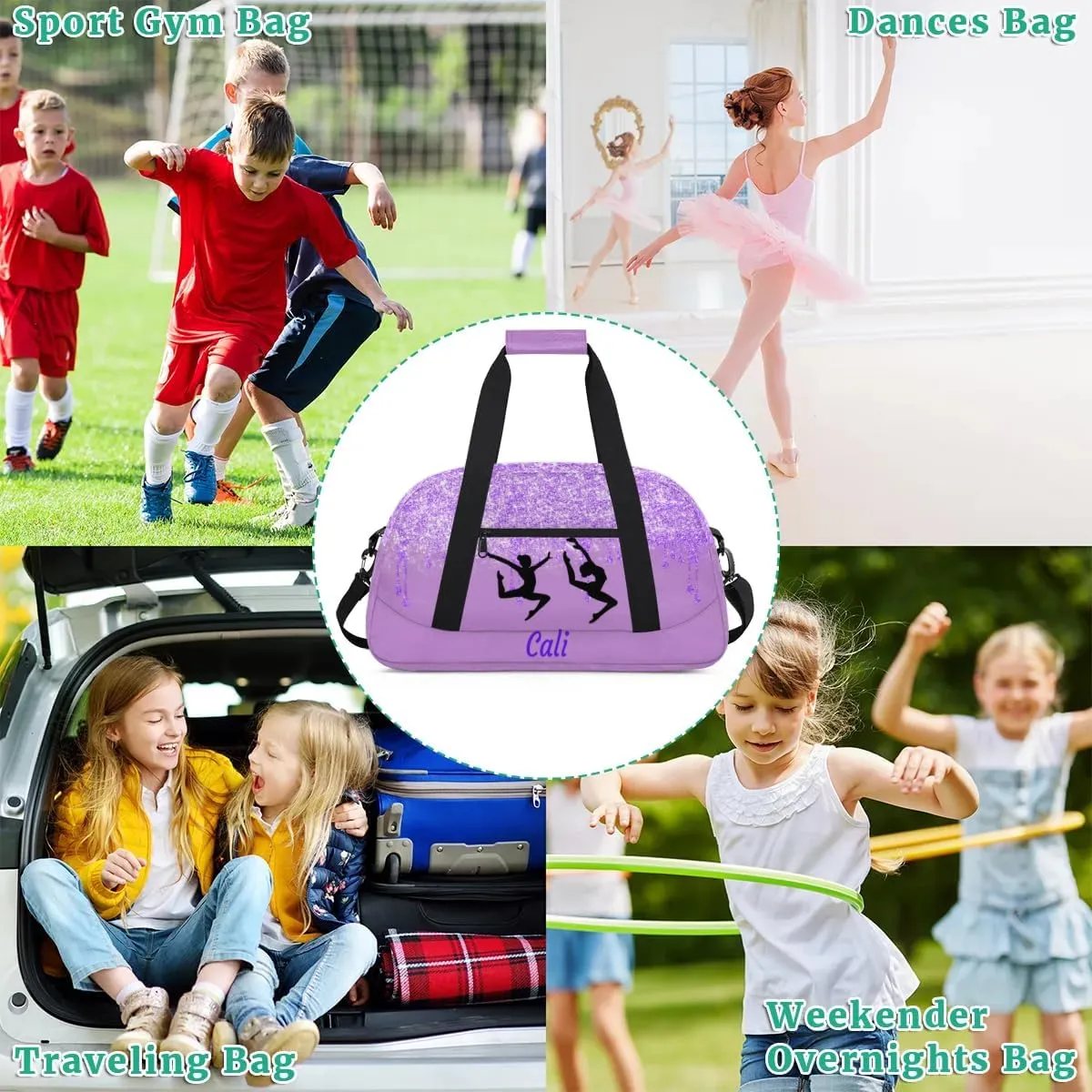 Custom Gym Ballet Dance Bag for Girls Sports Bag, Personalized Travel Bag Overnight Duffel Bag Gymnastics Swimming Sleepover Overnight Sports Bag, Medium Orchid Purple Cute Gym Silhouette