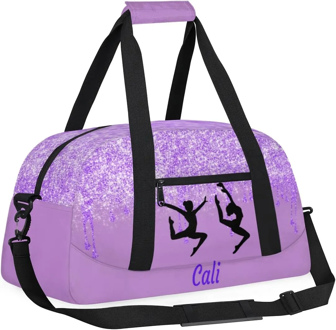 Custom Gym Ballet Dance Bag for Girls Sports Bag, Personalized Travel Bag Overnight Duffel Bag Gymnastics Swimming Sleepover Overnight Sports Bag, Medium Orchid Purple Cute Gym Silhouette