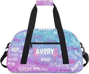 Custom Name Dance Bag for Girls Sport Gym Duffel Bag, Personalized Full Name Bag Customized Travel Duffle Bag, Gradient Pink Blue Glittering