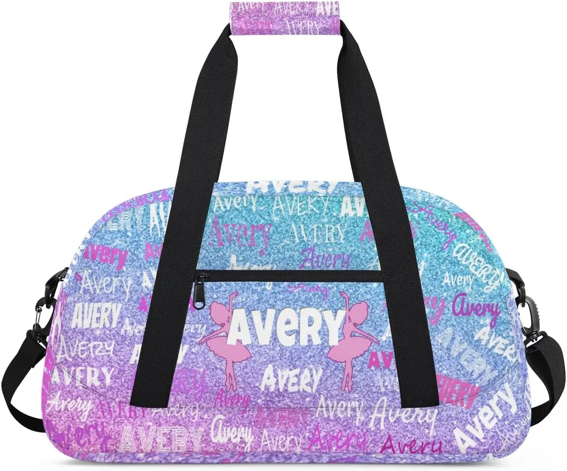 Custom Name Dance Bag for Girls Sport Gym Duffel Bag, Personalized Full Name Bag Customized Travel Duffle Bag, Gradient Pink Blue Glittering