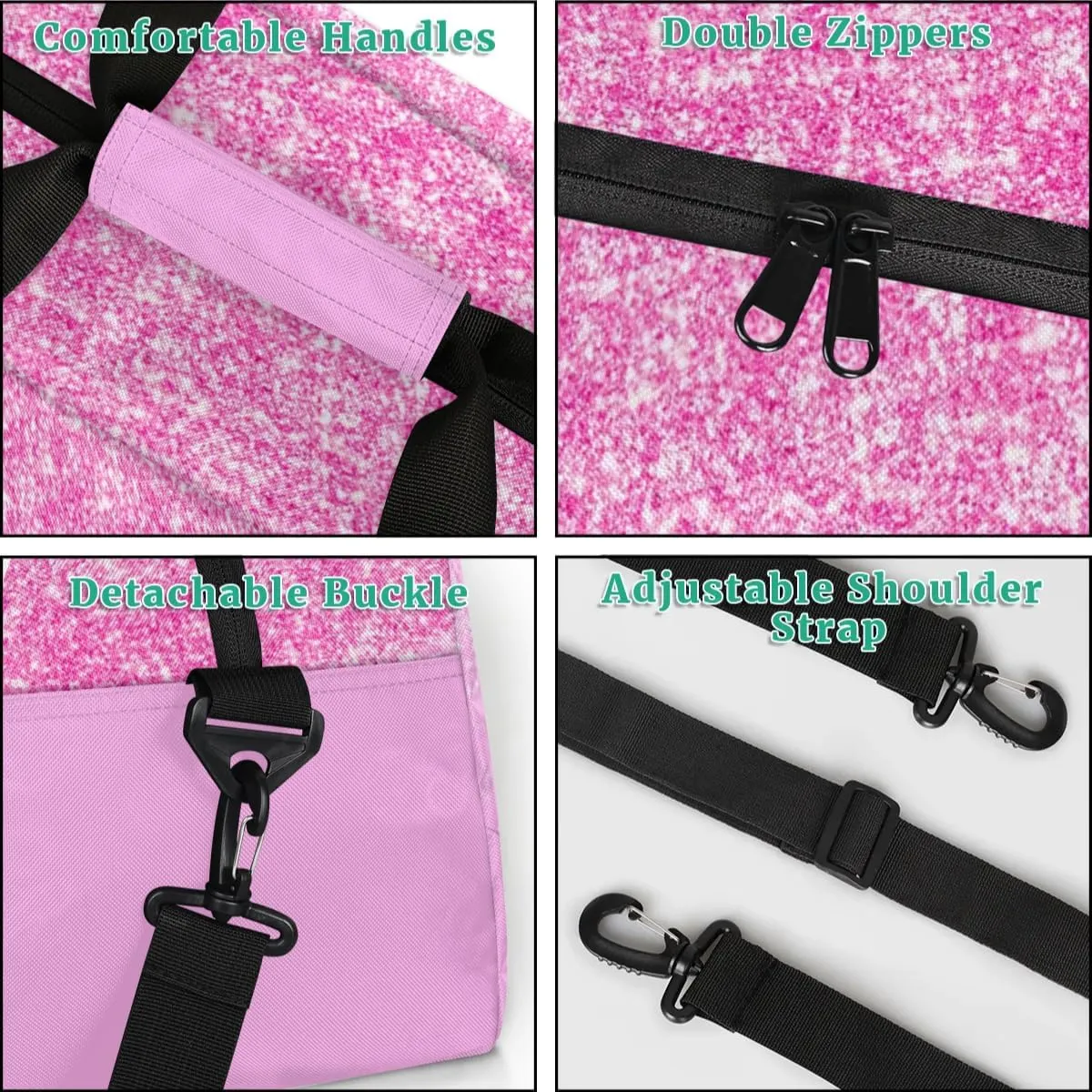 Custom Name Dance Ballet Bag Girls Light Pink, Gym Bag Sports Travel Duffle Bag Tote Carry On Weekend Sports Overnight Travel Bag, Pink Glitter with Cartoon Cloud and Stars