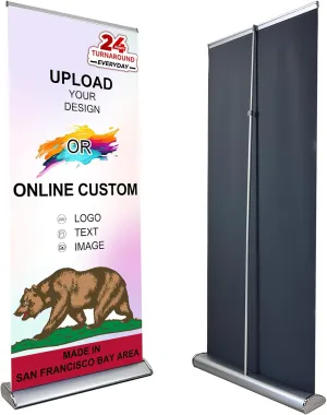 CUSTOM Retractable Banner Stand 33.5"x80" MADE IN USA UV Printing 1-2 DAY TURNAROUND with CURLFREE FABRIC Great for Trade Show and Event Business Display Includes Travel CASE AND STAND (Premium 33.5"x65~90")