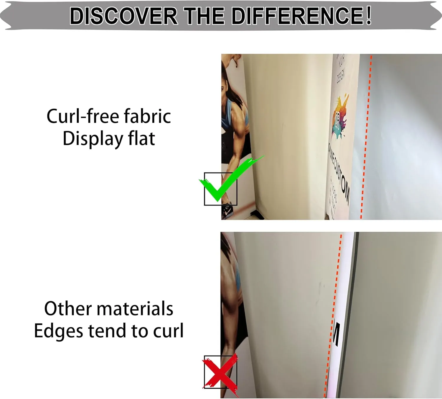 CUSTOM Retractable Banner Stand 33.5"x80" MADE IN USA UV Printing 1-2 DAY TURNAROUND with CURLFREE FABRIC Great for Trade Show and Event Business Display Includes Travel CASE AND STAND (Premium 33.5"x65~90")