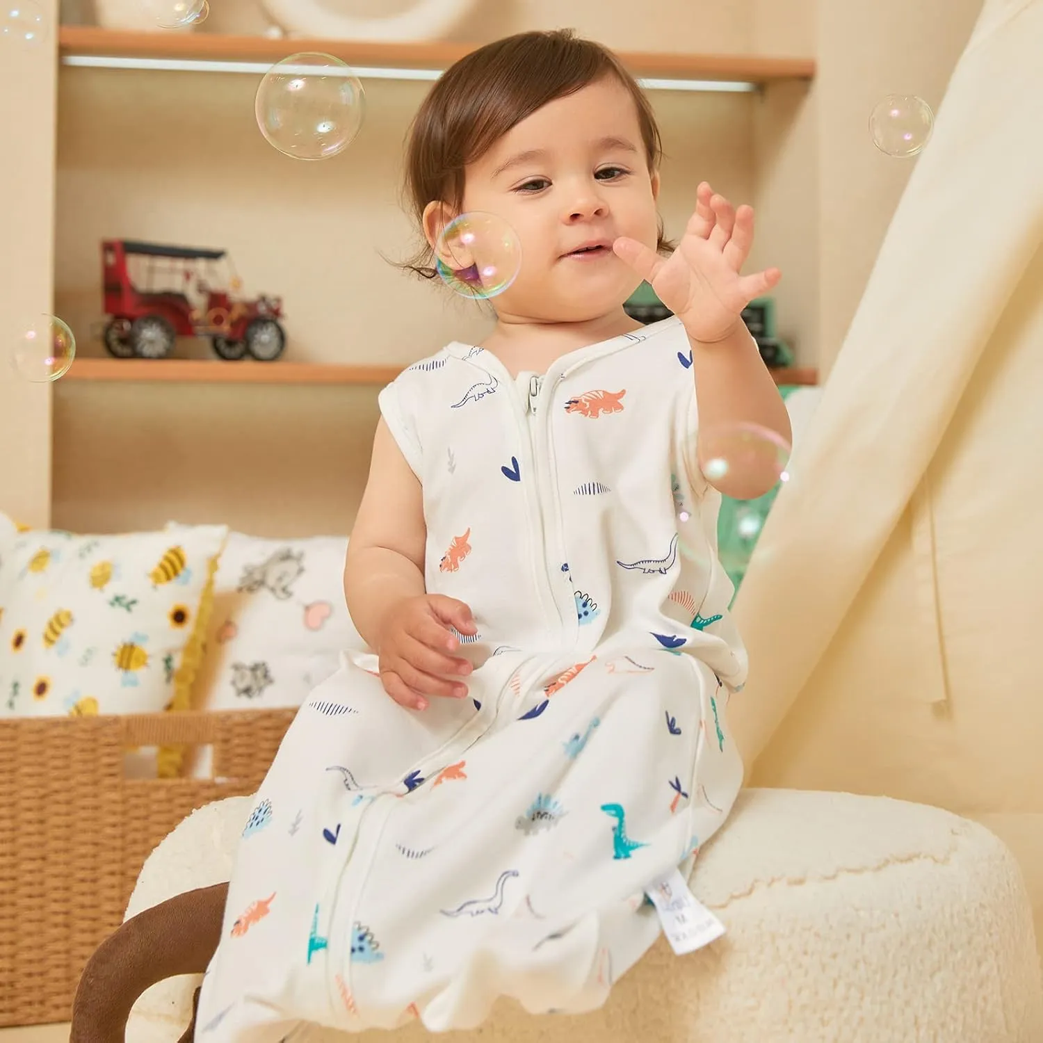 DaysU Baby Sleep Sack 12-18 Months 100% Cotton, Baby Boy Wearable Blanket 2-Way Zipper TOG 0.5, Breathable Lightweight Baby Sleeping Bag 2 Pack, Toddler Sleep Sacks, Dinosaur, Large