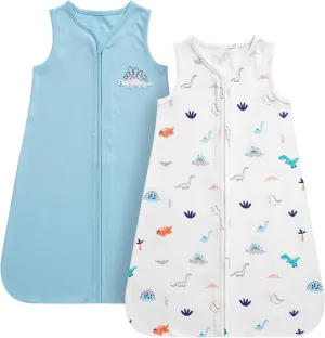 DaysU Baby Sleep Sack 12-18 Months 100% Cotton, Baby Boy Wearable Blanket 2-Way Zipper TOG 0.5, Breathable Lightweight Baby Sleeping Bag 2 Pack, Toddler Sleep Sacks, Dinosaur, Large