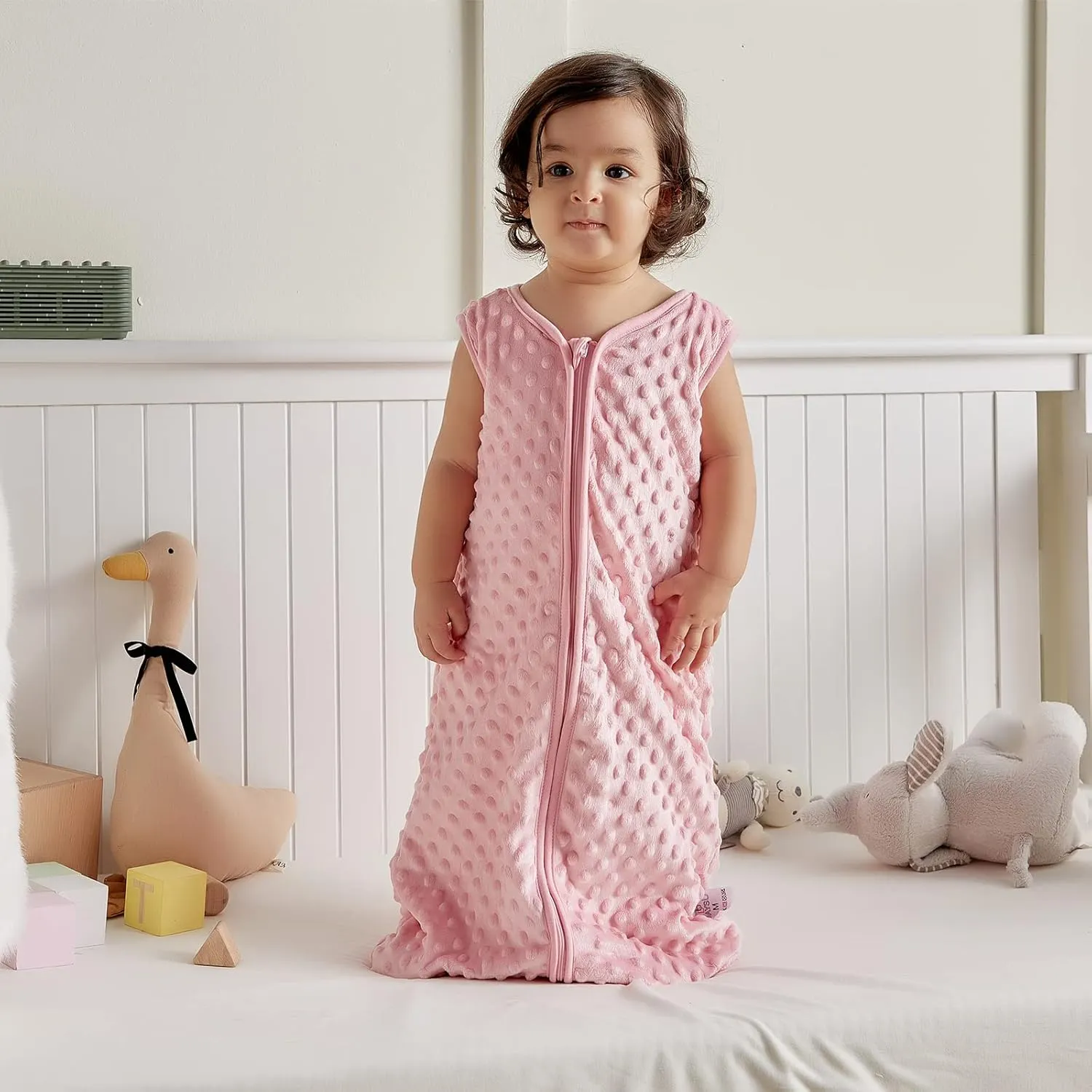 DaysU Baby Sleep Sack with Plush Dots 18-24 Months, 2.5 TOG Sleeveless Baby Wearable Blanket with 2-Way Zipper, Sleeping Bag for Toddler, Pink