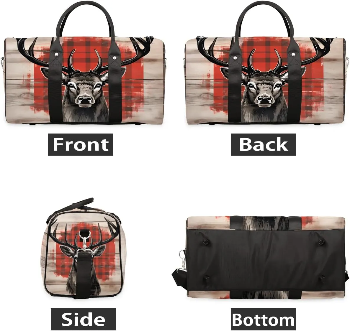 Deer Print Travel Duffel Bag for Women Men Waterproof Foldable Overnight Weekender Bag Large Capacity Sports Gym Bag