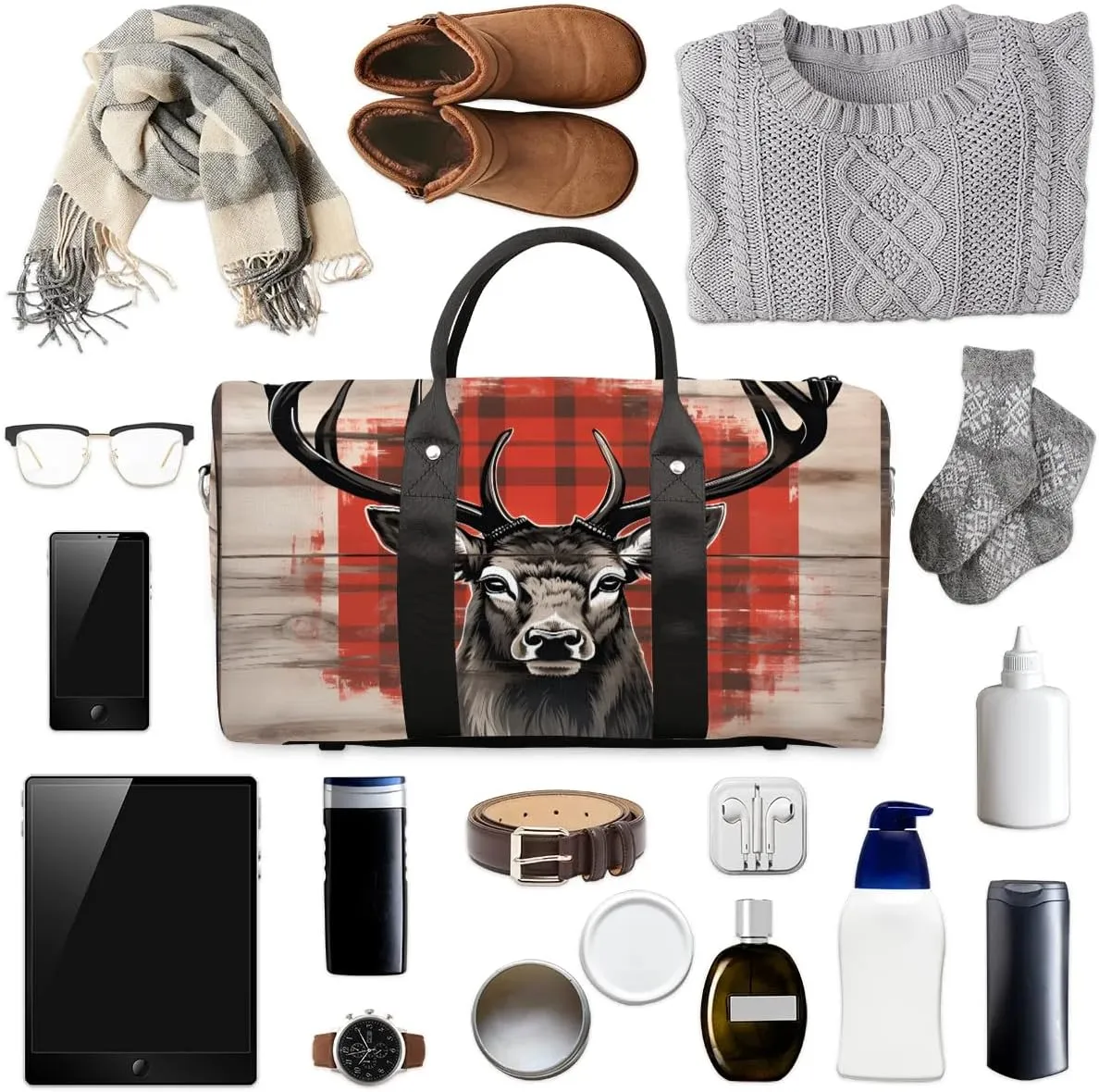 Deer Print Travel Duffel Bag for Women Men Waterproof Foldable Overnight Weekender Bag Large Capacity Sports Gym Bag