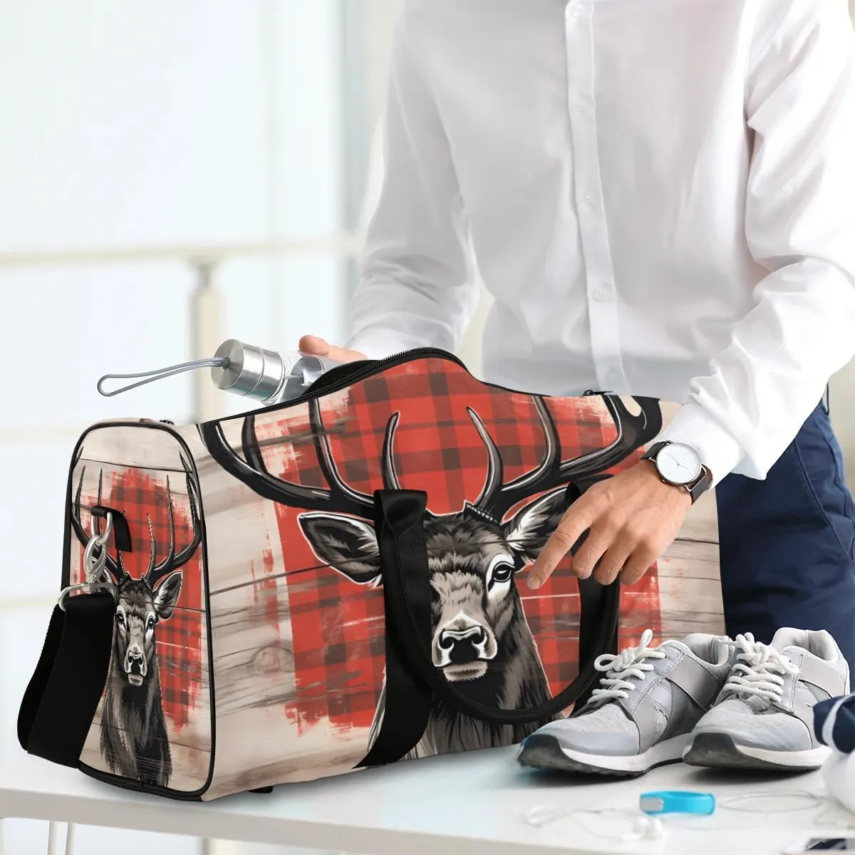 Deer Print Travel Duffel Bag for Women Men Waterproof Foldable Overnight Weekender Bag Large Capacity Sports Gym Bag
