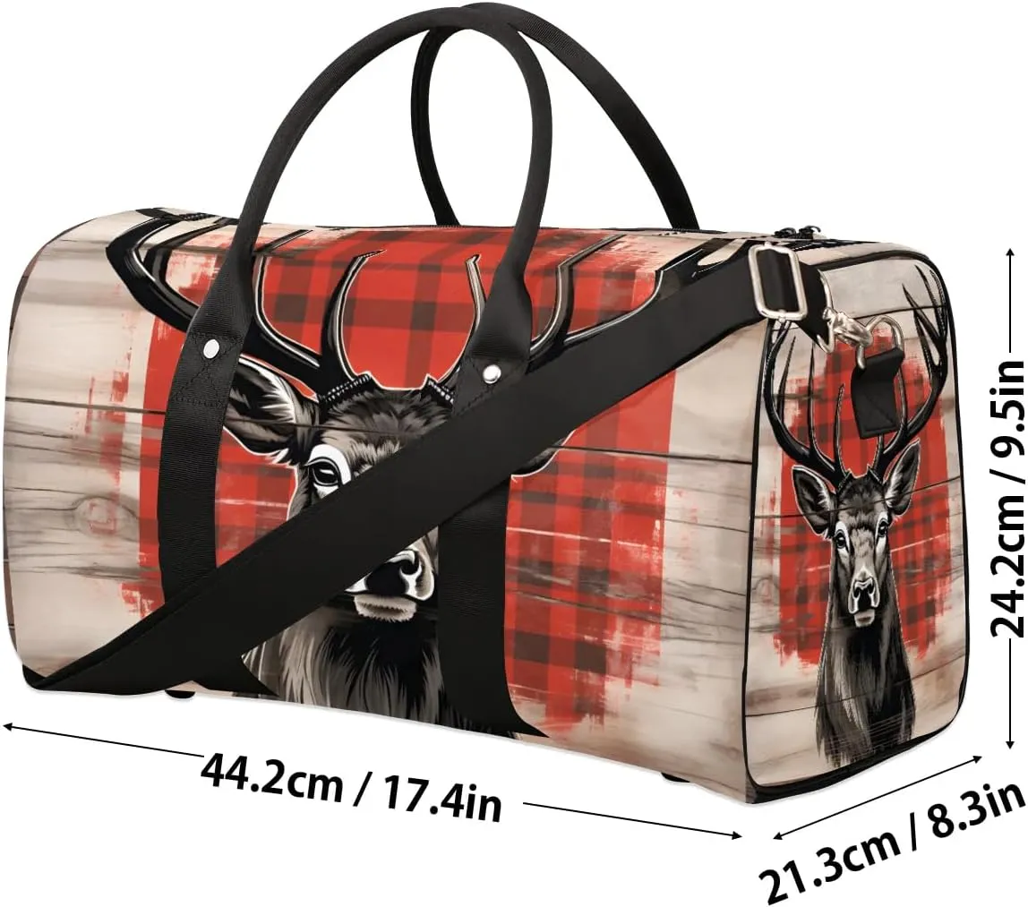Deer Print Travel Duffel Bag for Women Men Waterproof Foldable Overnight Weekender Bag Large Capacity Sports Gym Bag